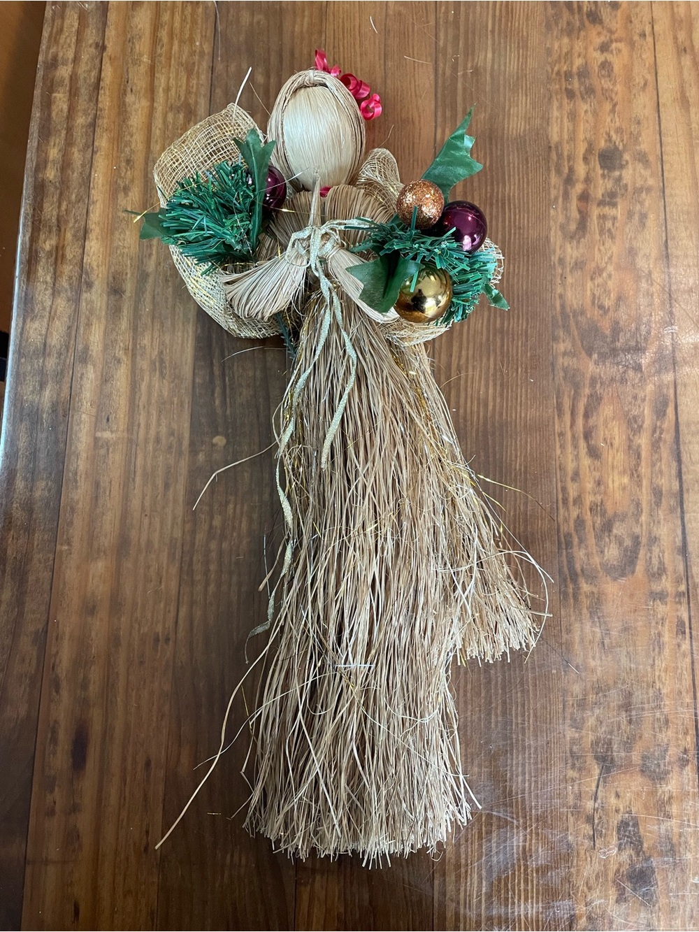 Vintage Handmade Holiday Angel Natural Straw Raffia Decoration 19” Home
